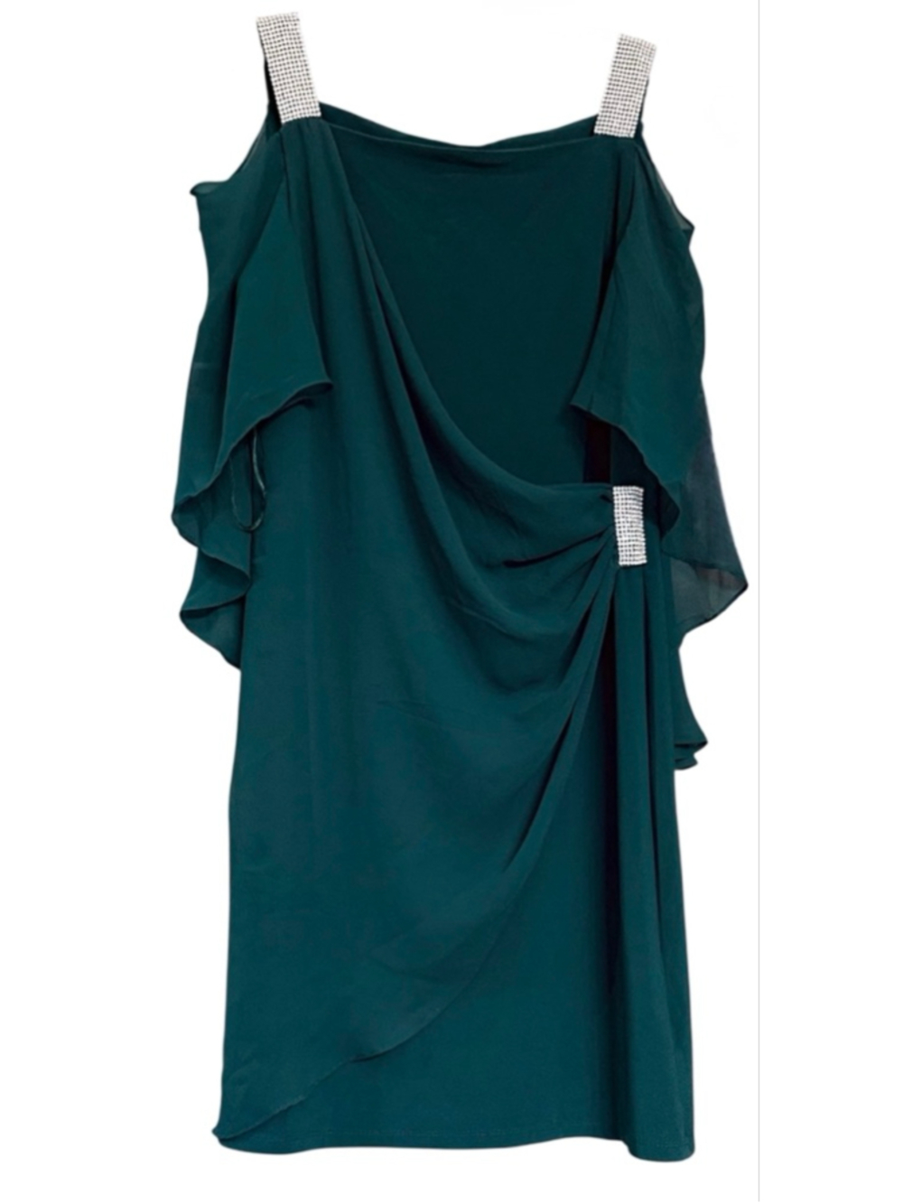 MSK Teal Mini Dress with Rhinestone Straps & Waist, Size M NWT - Picture 2 of 12